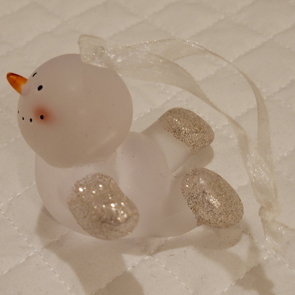 3" Acrylic Frosted Snowman Christmas Ornament Silver Glitter Hands Feet Holiday
